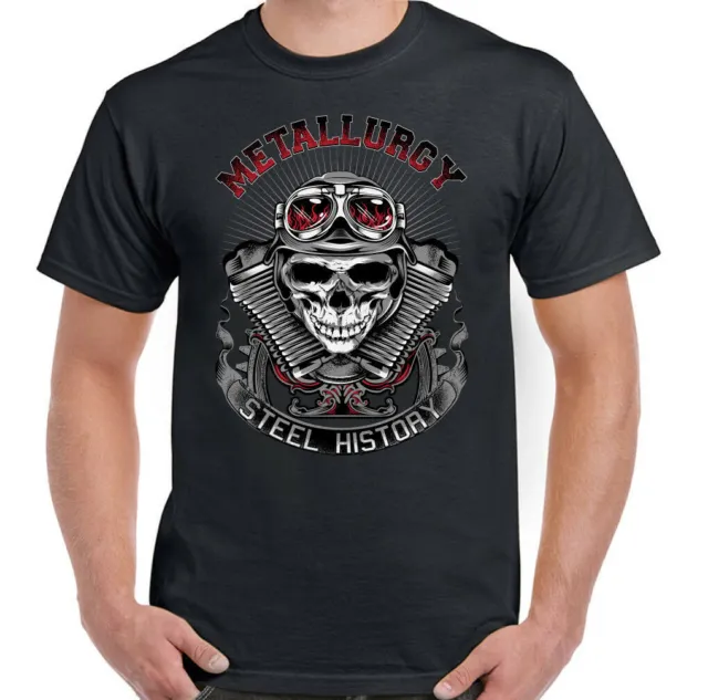 T-shirt uomo stile biker metallurgy moto moto teschio acciaio