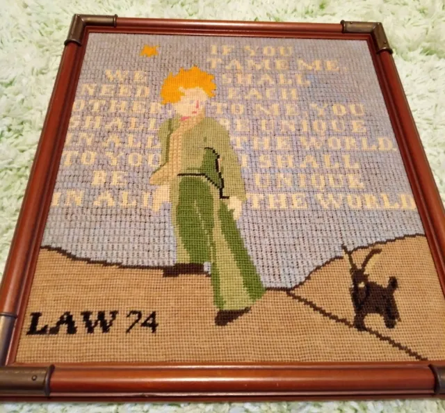 The Little Prince ,  A One-of-a-Kind Needlepoint Vintage 70`s 19 x 17 from book
