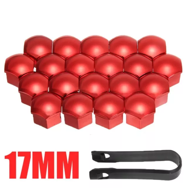 17mm GLOSS RED ALLOY WHEEL NUT BOLT COVERS CAPS UNIVERSAL SET FOR ANY CAR