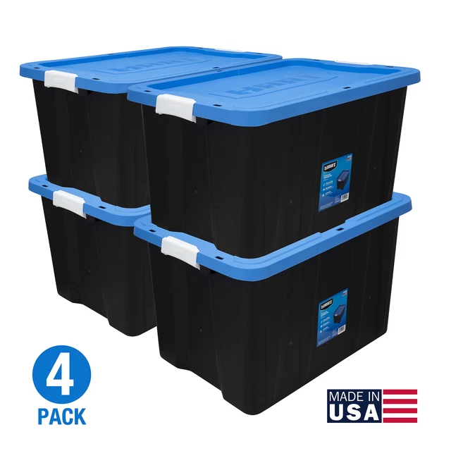 27 GALLON HEAVY Duty Latching Plastic Storage Bin Container, Black, Set