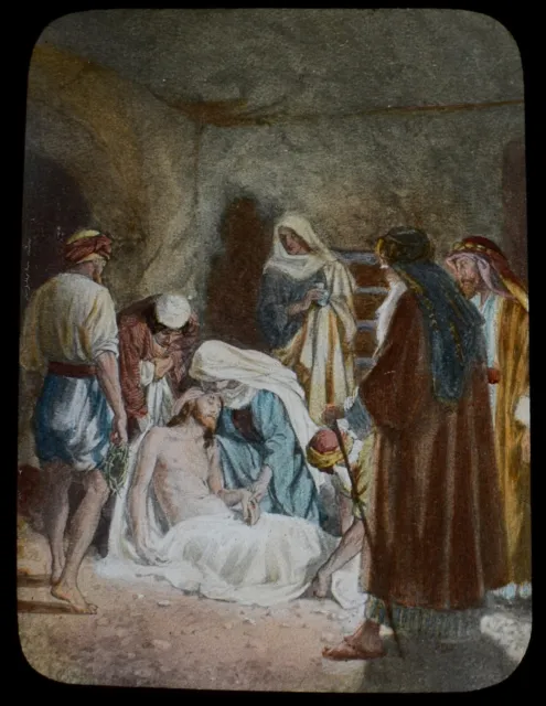 JESUS BEING LAID IN THE TOMB C1890 Magic Lantern Slide CHRISTIAN RELIGION