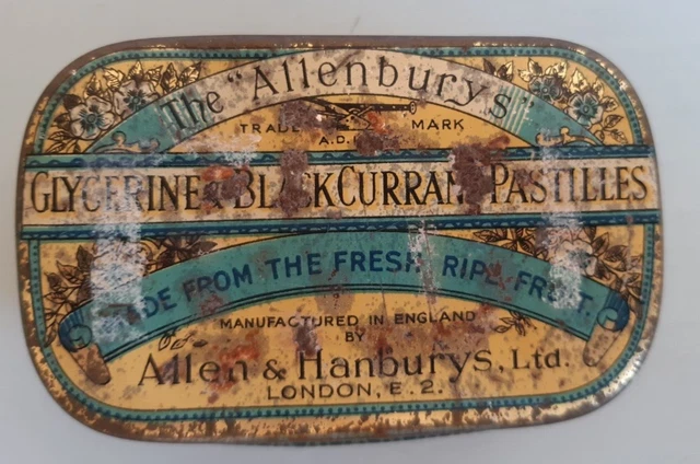 Collectible Vintage Advertising Allenburys Blackcurrant Pastilles Empty Tin