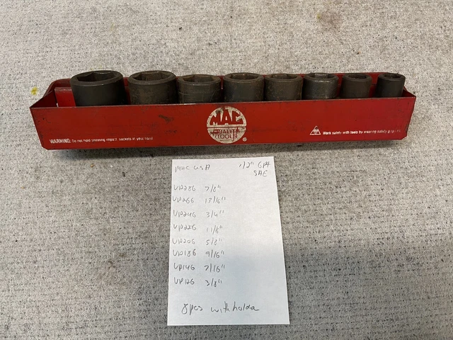 MAC Tools USA 1/2” Dr. SAE 6 Point VP286 - VP126  Impact Socket Set 8Pc. W/tray