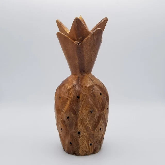Vintage Hand Carved Wooden Pineapple Toothpick Appetizer Holder Tiki MCM 8"