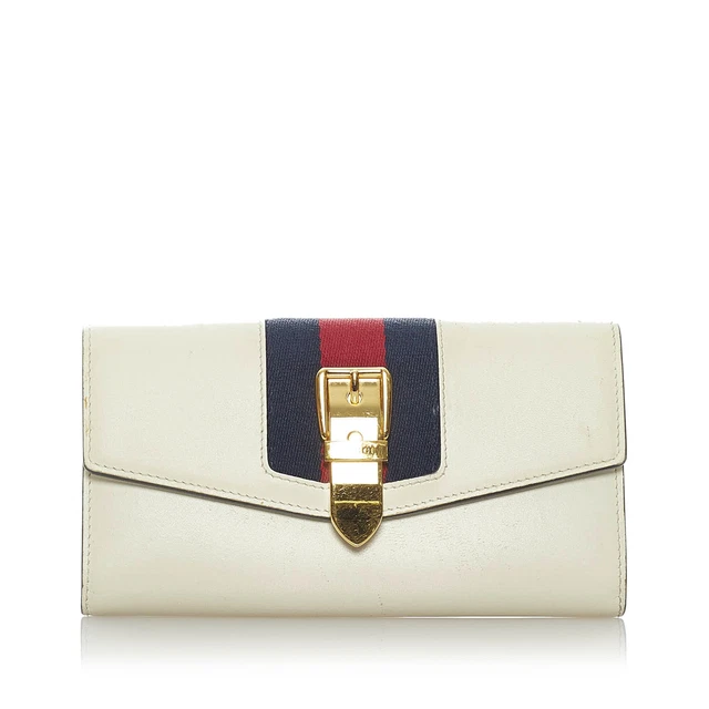 Authenticated Gucci Sylvie Continental Long Wallet White Calf Leather Wallets