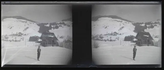 France Snow Mountain NEGATIVE Photo Stereo Glass Plate VR11r3  