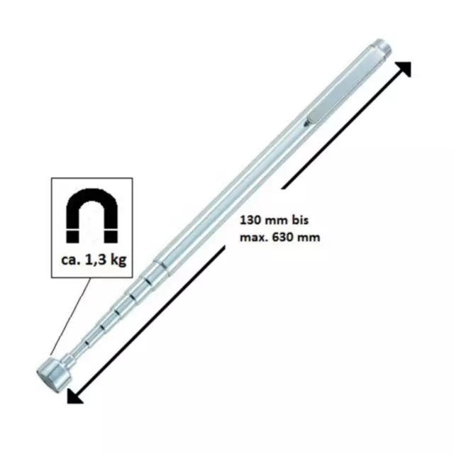 TOOLCRAFT TO-6541704 Cric magnétique extensible en forme de stylo 130 - 630 mm,