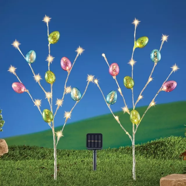 Set Di 2 Energia Solare Pasquale Uovo Alberi Decorativo Giardino Paletti