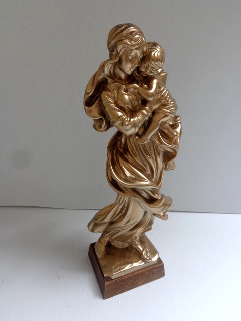 Ancienne Statue Sculpture Vierge A L Enfant Bois Dore Tilleul Objet Religieux