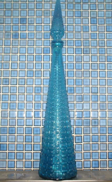 VINTAGE 1960s 70s EMPOLI BLUE GENIE CHEMIST ART GLASS BOTTLE DECANTER + STOPPER