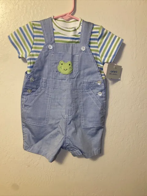 Carters Boys Two piece set Blue Green Striped Top size 6 months