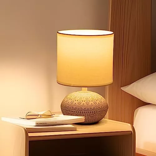 Aigostar Lampe de Table en Céramique Moderne Lampe de Chevet avec Abat-Jour e...