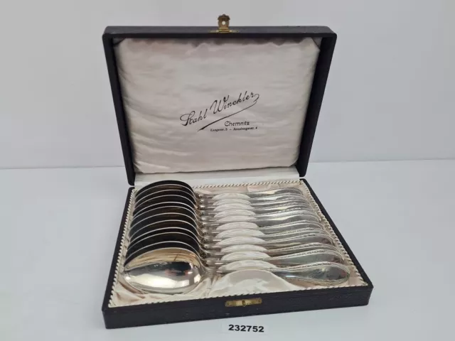 12 Esslöffel Wellner Elefant Stahl Winckler Chemnitz Silberauflage Etui #232752
