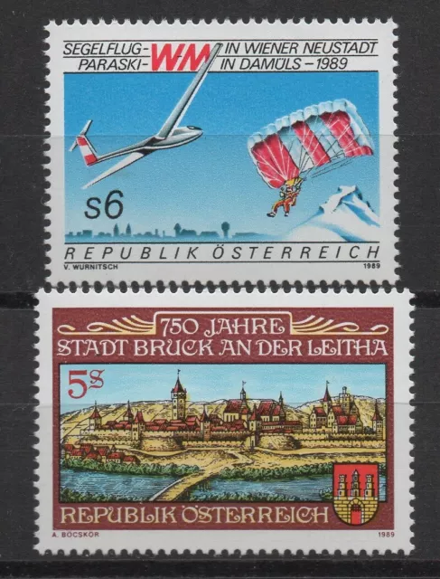 Austria 1989 Sc# 1450+1451 Mint MNH glider plane chute sport, Vischer art stamps