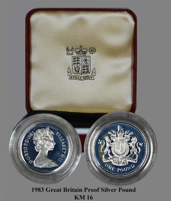 1983 Great Britain Proof .925 Silver Pound in Orig. Red Leather Box-KM 933a
