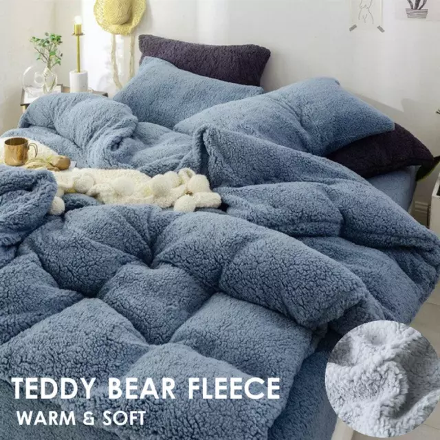 Super Warm Teddy Bear Fleece Thermal Quilt Doona Duvet Cover Set All Size Winter