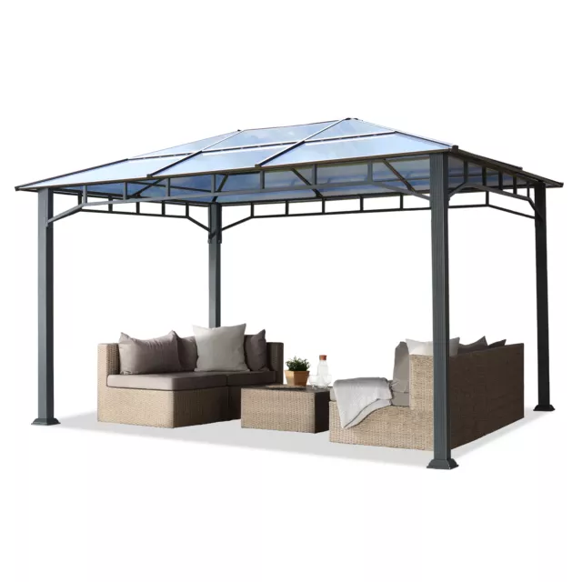 3x4 m Gartenpavillon Alu Pavillon festes Polycarbonat Dach Gartenzelt Pavillion
