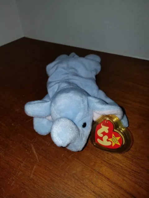 Ty Beanie Baby Peanut the Elephant Lt Blue VERY RARE PVC Pellets with Errors!!