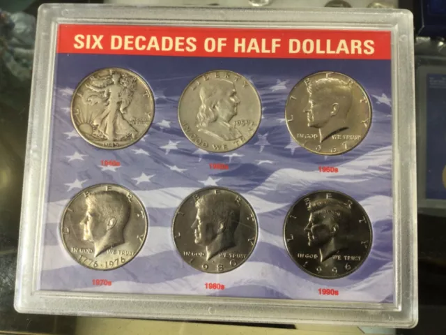 (Lot of 6) 1945-1996 Six Decades of Half Dollars Circulated