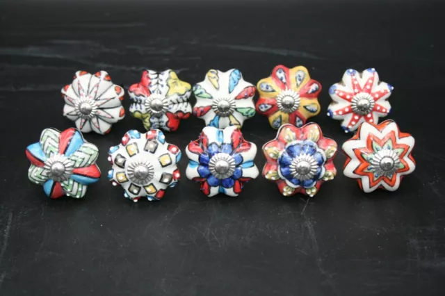 10 Hand Painted Ceramic Cabinet Knobs Pulls Drawer Door Pumpkin Multi Color