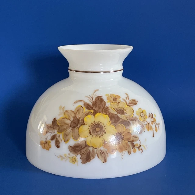 Vintage GWTW 10" Fitter Brown Yellow Floral Oil / Electric Glass Dome Lamp Shade