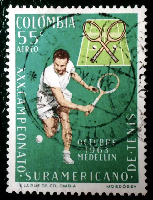 Colombia - Colombie - 1963 Air Mail 55 ¢ 30th S A. Tennis Tournament used (27) -