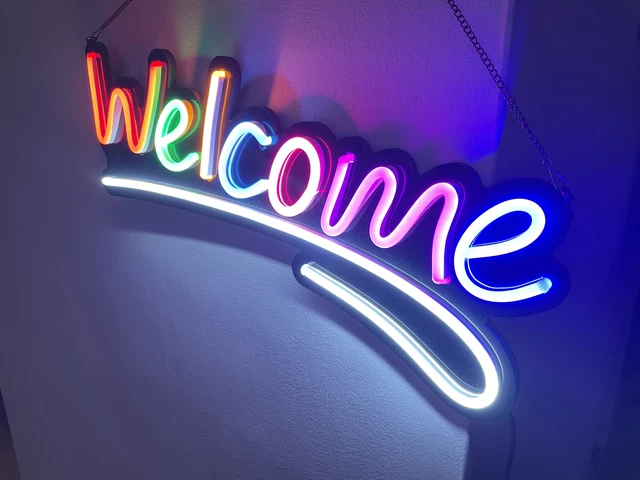 Welcome Em Led WELCOME NEON LED Lights flashing Sign kit with hanging accessories . Uk ...