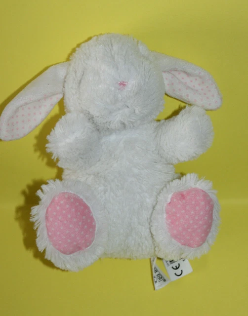 TEX BABY DOUDOU PELUCHE LAPIN  MOUTON ASSIS 18 cm BLANC POIS ROSE JAMAIS SERVI