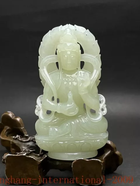 Collect exquisite Hetian jade hand-carved Kwan-Yin GuanYin Bodhisattva statue