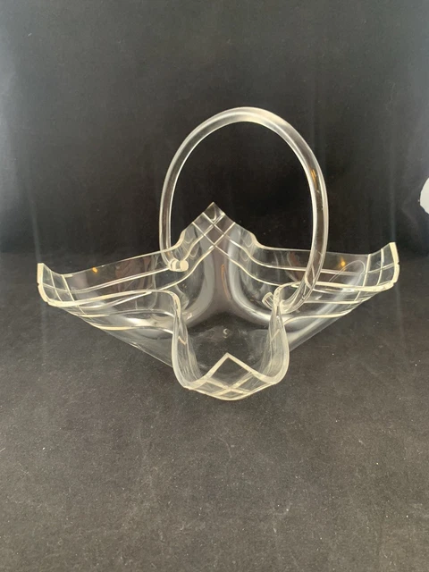 Vintage Mid Century Modern Lucite Basket Candy Nuts Dish Ruffled Diamond Edge