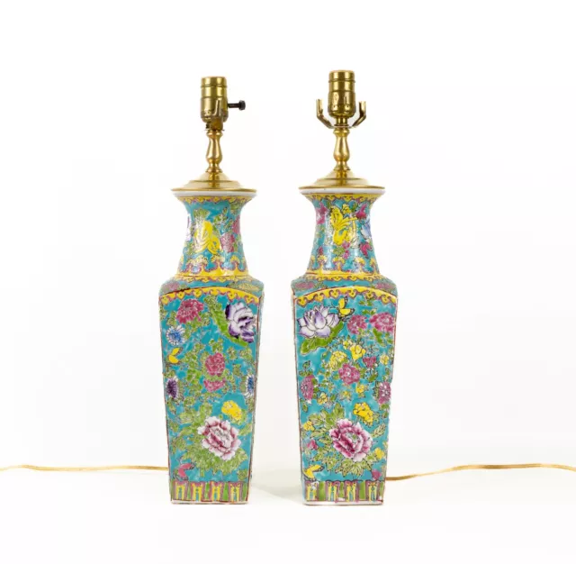 Pair of Turquoise Chinoiserie Table Lamps