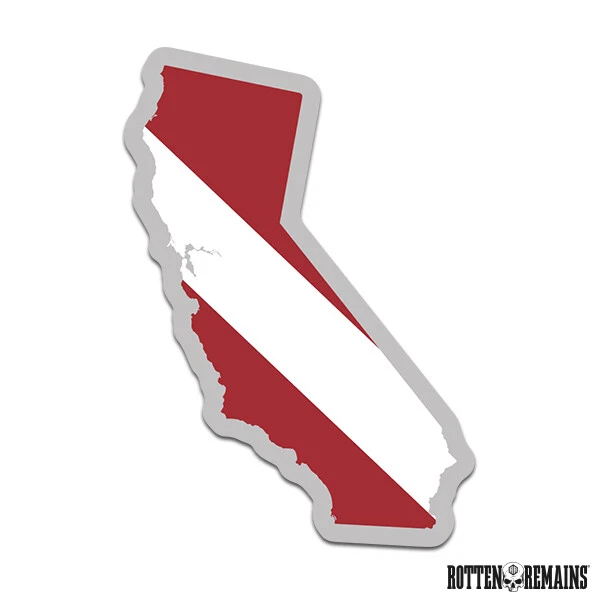 California State Shaped Dive Flag Decal CA Scuba Diver Down Map Sticker e7m