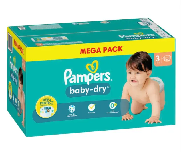 Mega Pack 112 Couches PAMPERS Baby-Dry Taille 3 (6 à 10 KG) Lot Changes Bébé