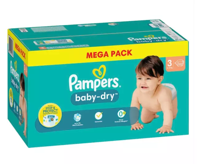 Mega Pack 112 Couches PAMPERS Baby-Dry Taille 3 (6 à 10 KG) Lot Changes Bébé