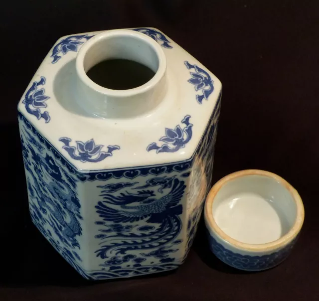 D1 1920 porcelaine Chine joli pot couvert bleu boite thé chimère dragon 16cm780g 3