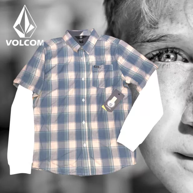 Volcom Hayes Two Fer Big Youth Plaid long Sleeve Button Down