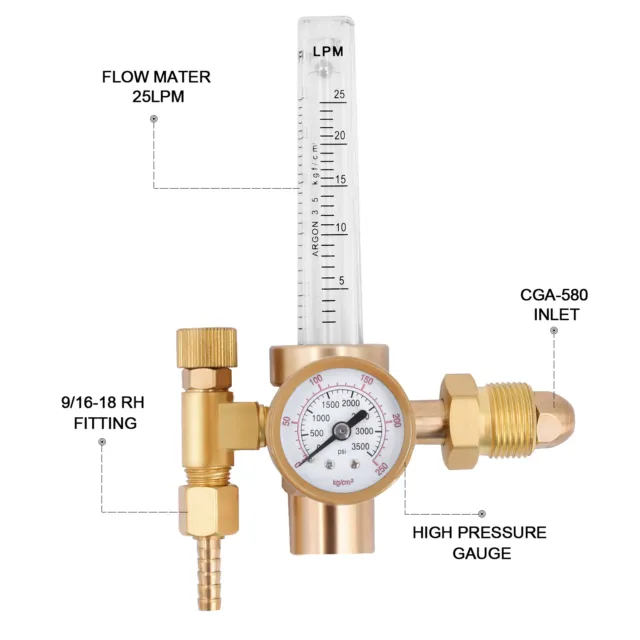 Gas Regulator Mig Tig Welder Flow Meter Argon CO2 Welding Weld Regulator Gauge