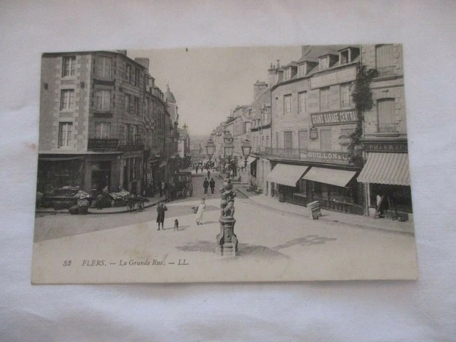 Cpa Dos Vert Orne 61 Flers La Grande Rue