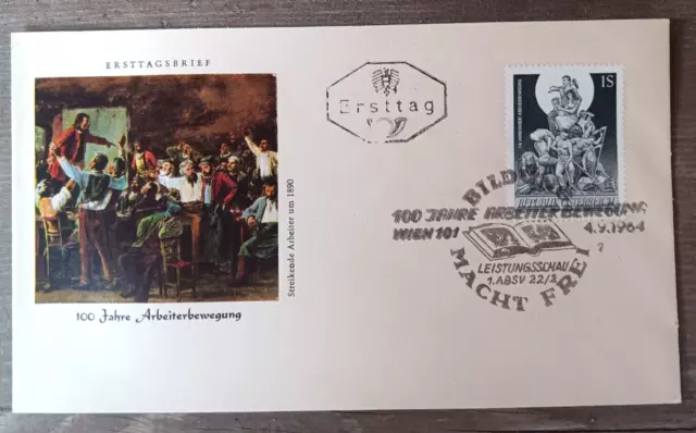 AUSTRIA  labor movement 1964  100TH ANNIV  PAINTING CACHET FDC UNADDR