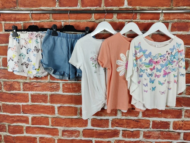 Pantaloncini Ragazze Pacchetto Età 6-7 Anni H&M Next Bluezoo T-Shirt Farfalle 122Cm