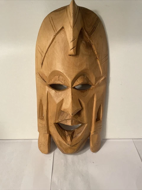 Vintage light colored Handcarved wooden African Mask 10x5
