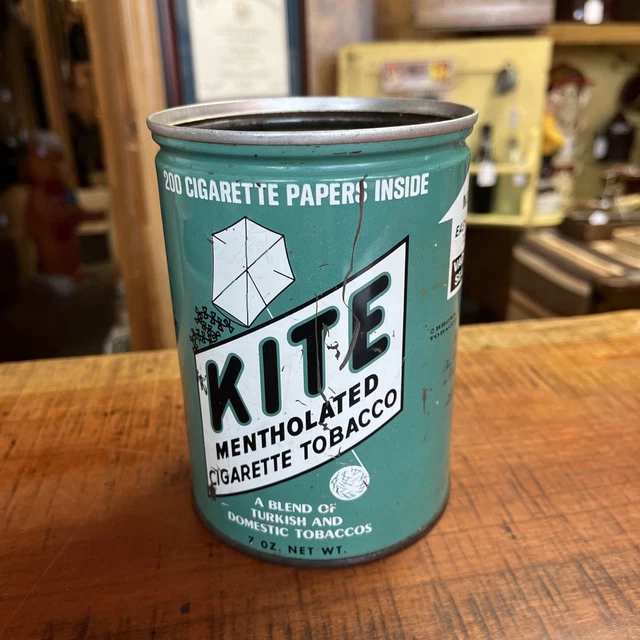 kite rolling tobacco KITE TOBACCO TIN Mentholated Cigarette Smoking Can Usa Brown & Willamson  Vintage $18.00