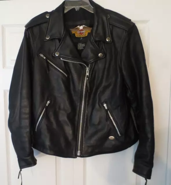 HARLEY DAVIDSON CYCLES BLACK LEATHER JACKET w/EMBROIDERED BACK PATCH SIZE L