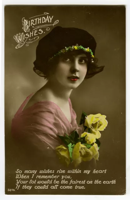 1920s Glamour Beautiful YOUNG FLAPPER tinted British photo postcard