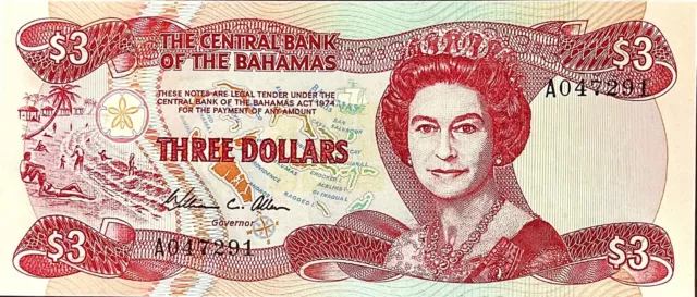 Bahamas 3 Dollars Banknote 1974 Mint Unc Condition Rare Collectible Pp779