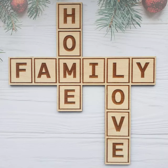 FAMILY HOME LOVE wooden sign plaque wall hanging house home decoration gift PLY