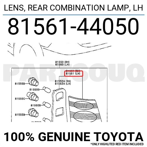 8156144050 Genuine Toyota LENS, REAR COMBINATION LAMP, LH 81561-44050 OEM