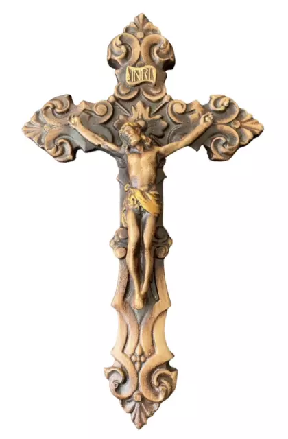 CRUCIFIX Antique - Plaster Cross, resin Jesus, Religious, Italian, Hand painted