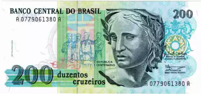 1990 Brazil: 200 Cruzeiros (Pick#229)