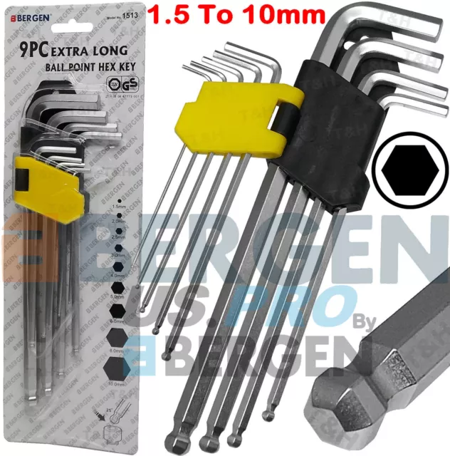 BERGEN Extra Long Ball Ended Hex Key Set Long Reach Ball End Allen Keys Tool Set